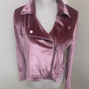 NWOT Allegra K Velvet Moto Jacket S Cropped Zip Motorcycle Lapel Collar Blazer